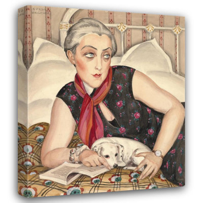 "Portrait of a Woman Reading with a Dog" by  Gerda Wegener - Gallery Wrap Canvas Wall Art