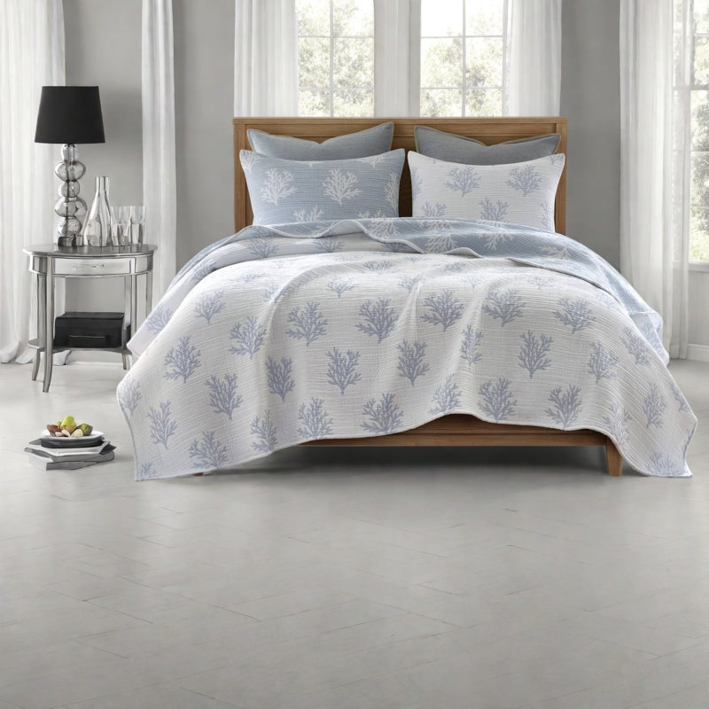 Ensemble de literie réversible très grand et très grand californien, courtepointe en polyester bleu, maison moderne