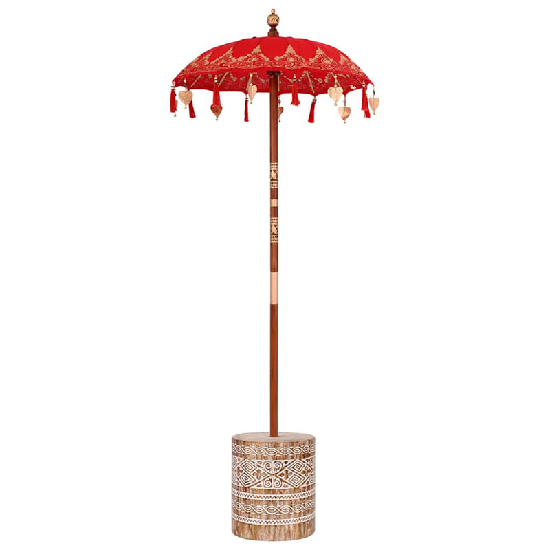 Balinese Parasol Cotton, Solid Wood, 250cm H x 95cm W x 95cm D, Red/Brown