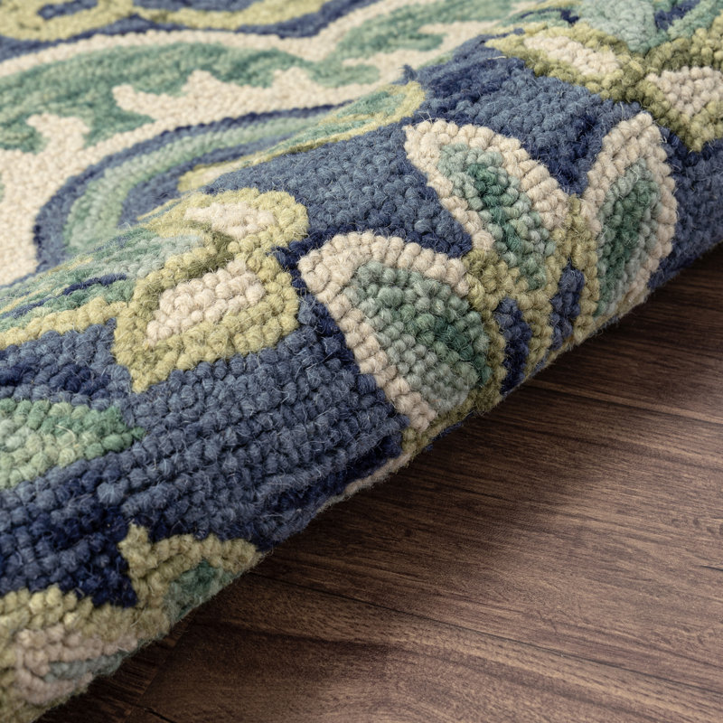 Cementon Handmade Green Floral 100% Wool Tufted Area Rug, Rectangle 5' x 7'9"