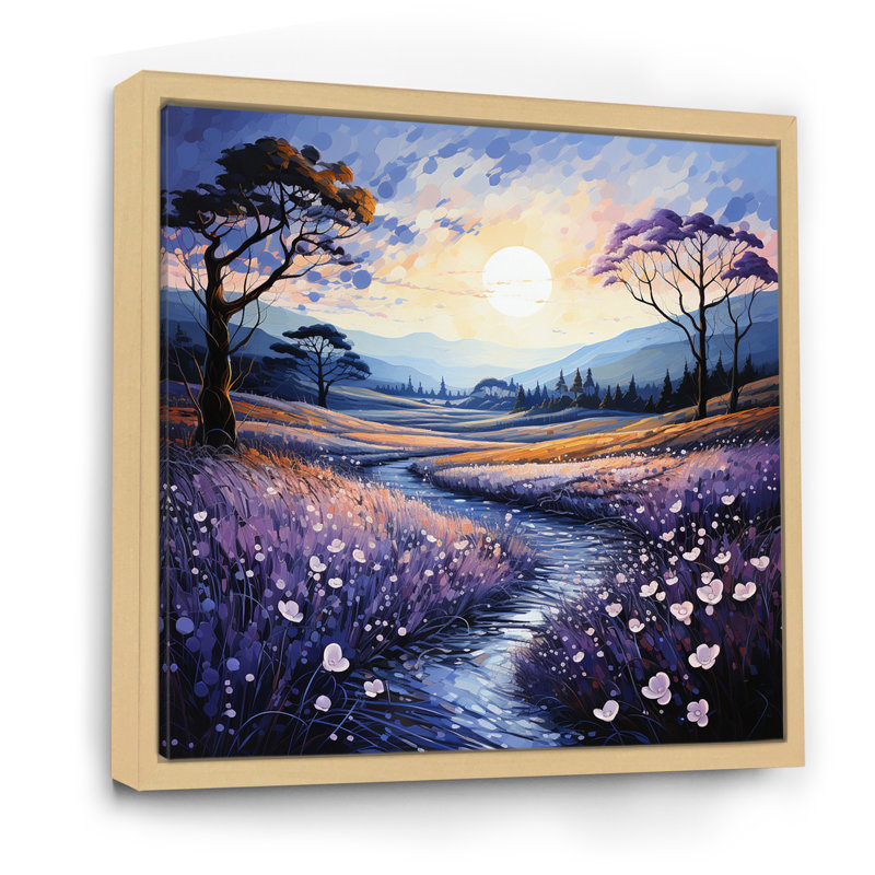 «Violets Field Pointillism Dot II», reproduction sur toile, 24" H x 24" W, Cadre naturel flottant