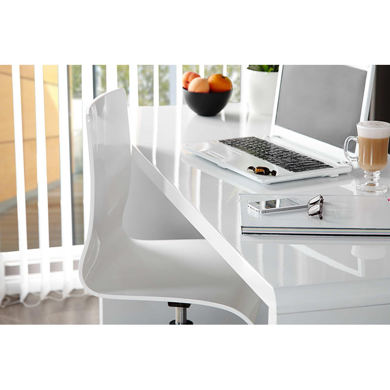 Bronislava High Gloss Home Office White Desk - Sleek Design