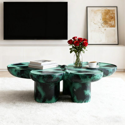 Table basse moderne en faux travertin texturé pour le salon / bureau, vert et noir