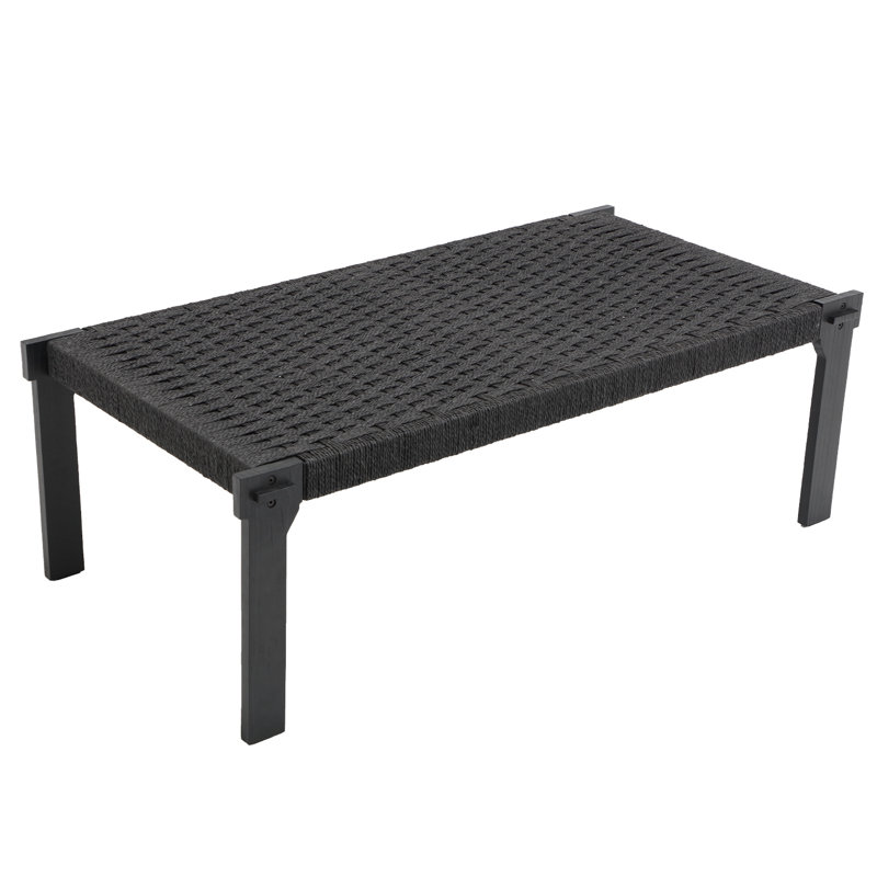 Table basse 47 po robuste avec plateau tissé, sièges supplémentaires pour le salon et le couloir, Plateau noir / base noire