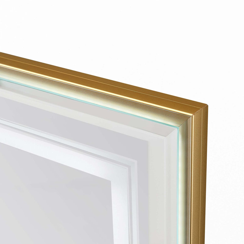 Miroir biseauté 40 po x 30 po à DEL, Doré