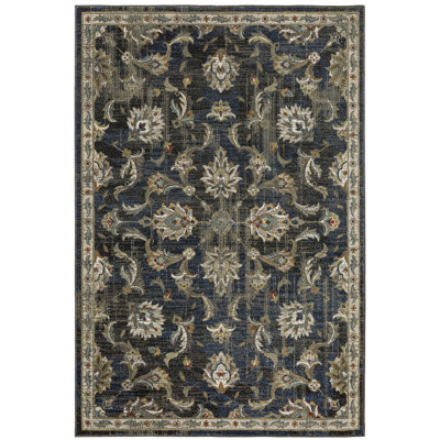 Tapis floral gris anthracite / bleu / beige Nidia