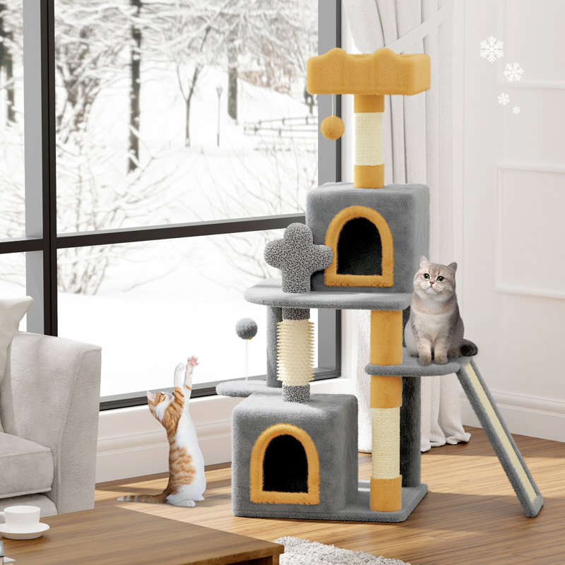 Amadahy 131cm H Cat Tree, Light Grey/Yellow