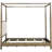 Queen Canopy Bed Frame In Brown - Solid Wood And Upholstered Headboard Metal Veneer Side Rail Foot Board Slat Foundation Versatile Foam With