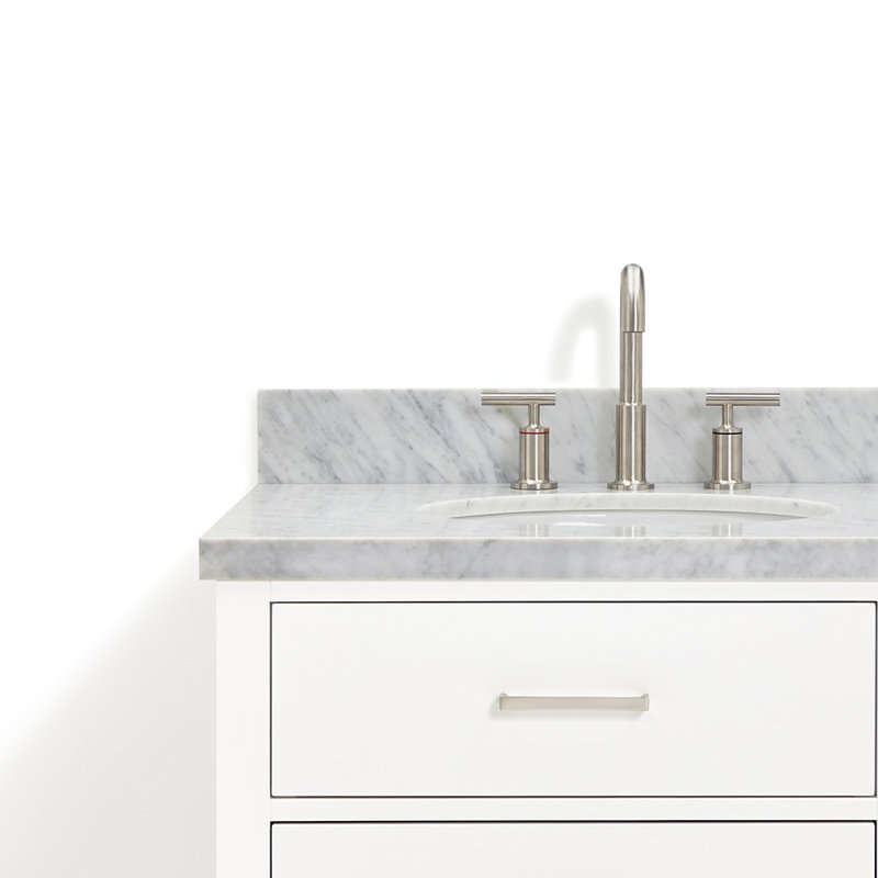 Ensemble de meuble-lavabo double mural 73 po Macmullin, Gris, Nickel brossé, Quartz blanc pur