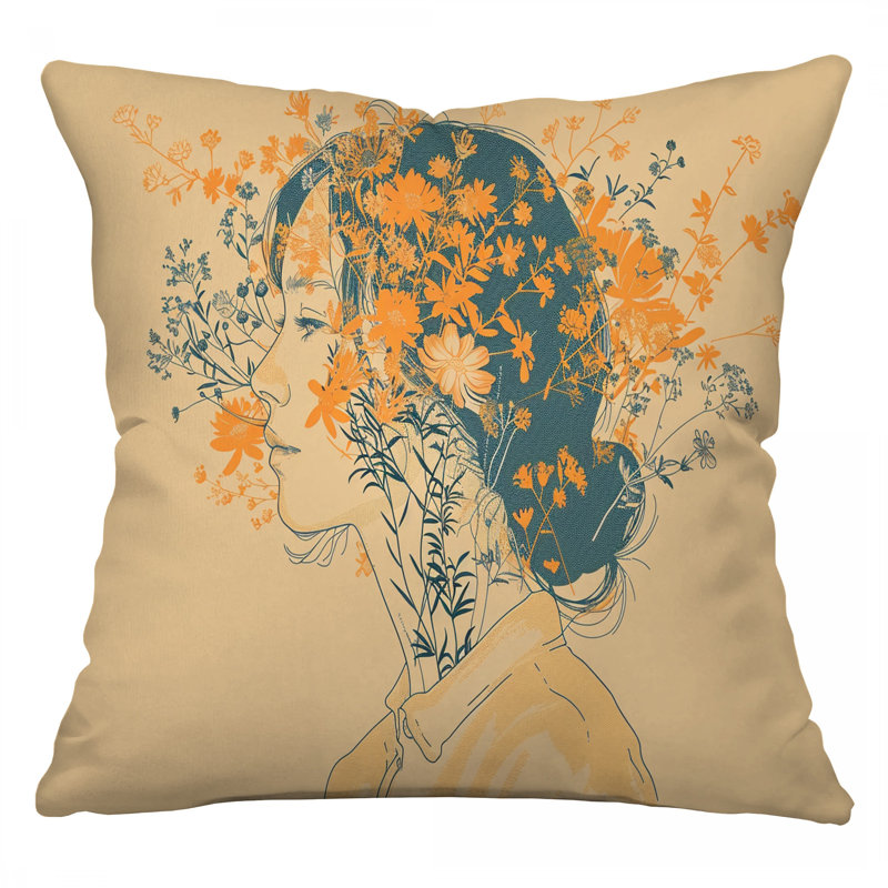 Coussin femme, coussins en coton Portrait, H 18 po x l 18 po
