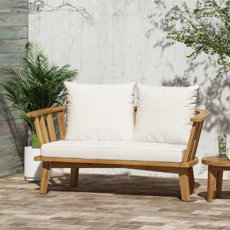 Outdoor Wooden Loveseat With Cushions  55.50" W X 27.00" D X 25.50" H