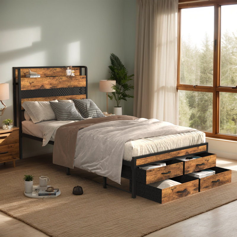 Bed Frame With Storage Drawers, Brown