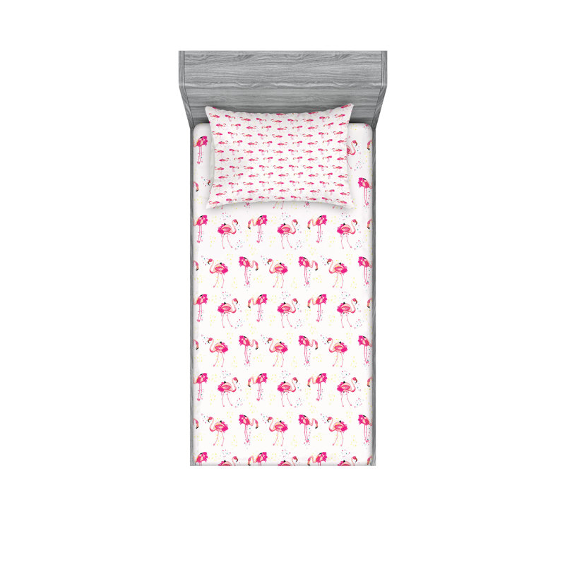Drap-housse et taie d'oreiller Ambesonne Flamingo rose vif, Ensemble de draps pour lit simple + 3 pièces supp