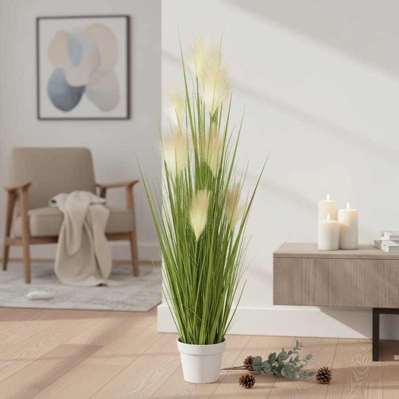 Algreen 48" Faux Reed Grass in White Decorative Planter