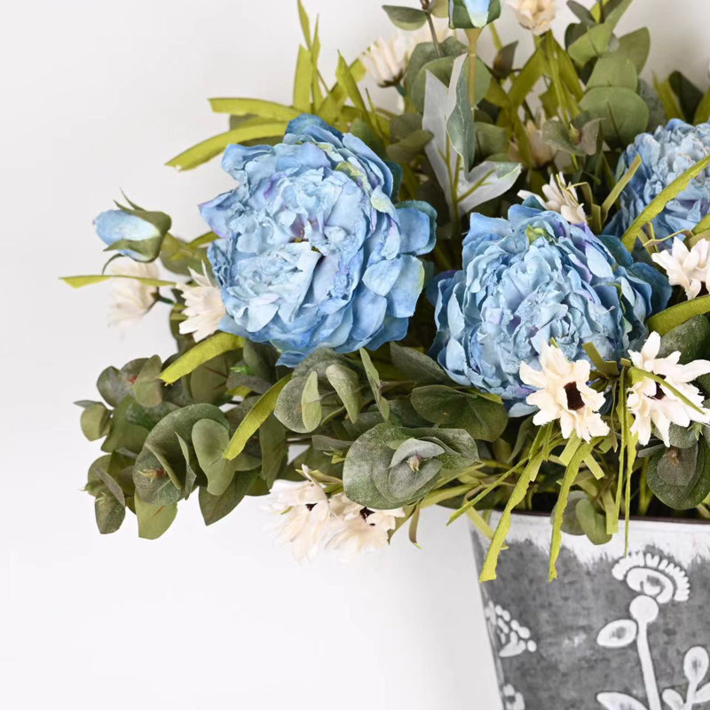 Arrangement floral 24 "hortensia artificiel printemps-été, bouquet de fleurs d'eucalyptus pour décoration de bureau à domicile