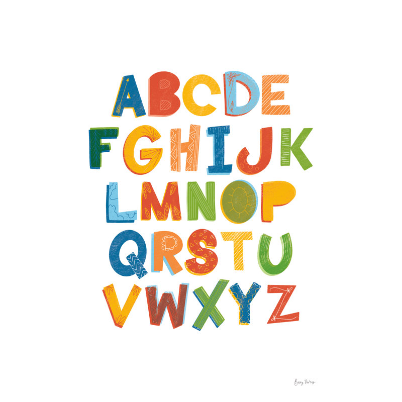 Colourful Alphabet by Becky Thorns - Typography Print, 30 cm H x 20 cm W, Wrapped Canvas