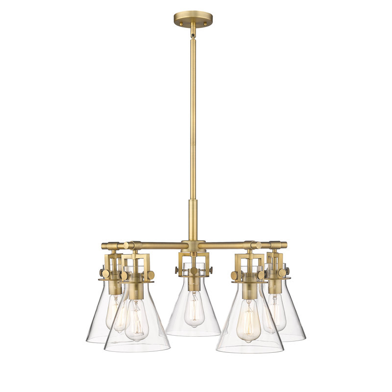 Lustre suspendu 5 lumières Barineau, Laiton brossé, Transparent