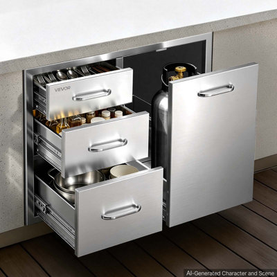 Ensemble de tiroirs pour cuisine extérieure, 58,4 cm (L) x 53,3 cm (H) x 76,2 cm (P), anneau pour propane, idéal pour ranger les ustensiles de cuisine dans un îlot de barbecue, un bar de terrasse ou un espace grill. Poignée intégrée. Tiroirs pour îlot de barbecue permettant d'organiser les accessoires de cuisine.