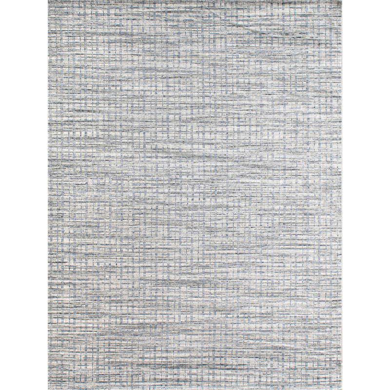 Plaid Area Rug in Blue/Silver, Rectangle 10' x 14'