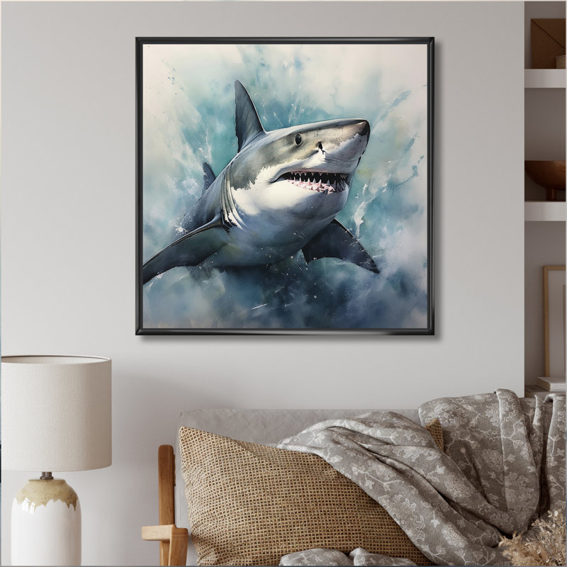 Fierce Shark II - Shark Canvas Prints, Black Floater Framed, 36" H x 36" W x 1.5" D