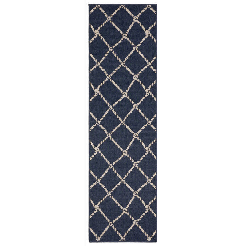 Aganlane Nautical Rope Lattice Navy/ Ivory Indoor/Outdoor Area Rug, Rectangle 1'10" x 2'10"