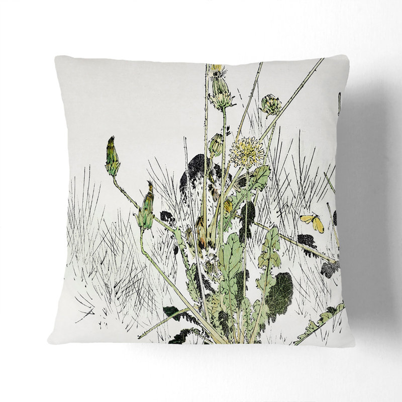 Wild Dandelions by Watanabe Seitei Cushion with Filling, 55cm H x 55cm W x 20cm D, Black