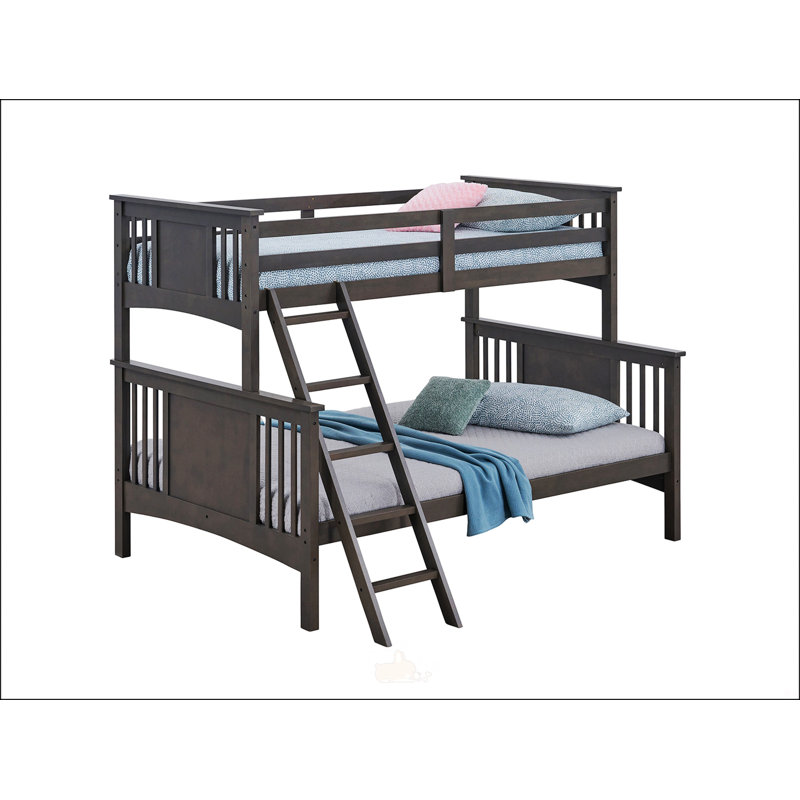 Modern Transitional Style Twin Over Full Bunk Bed, Grey Mix
