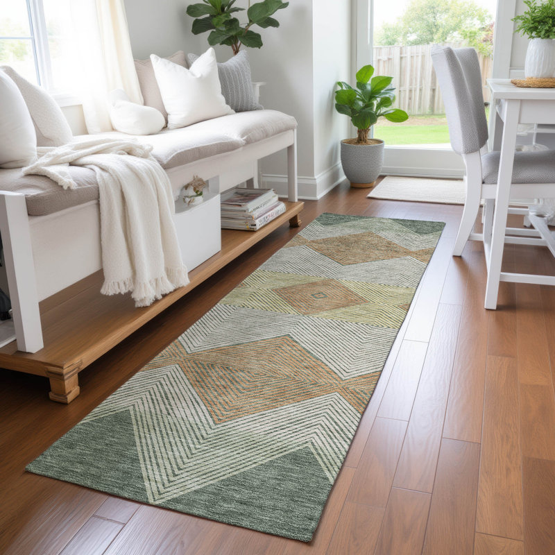 Machine Washable Indoor/Outdoor Chantille ACN2545 Geometric Rug, Basil, Runner 2'3" x 7'6"