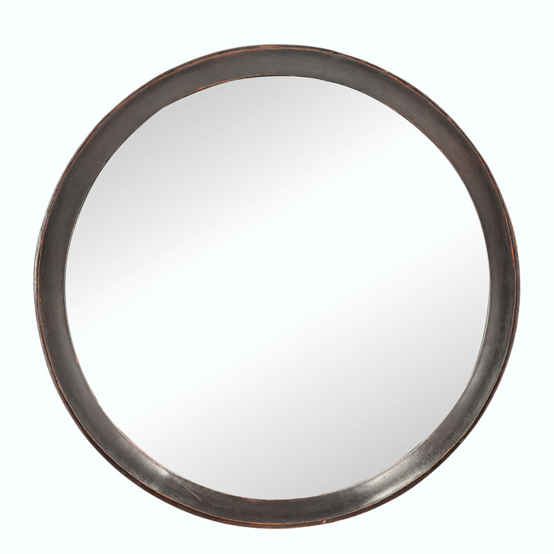 Braynt Solid Wood Round Wall Mirror, 19.8" x 19.8", Dark Brown