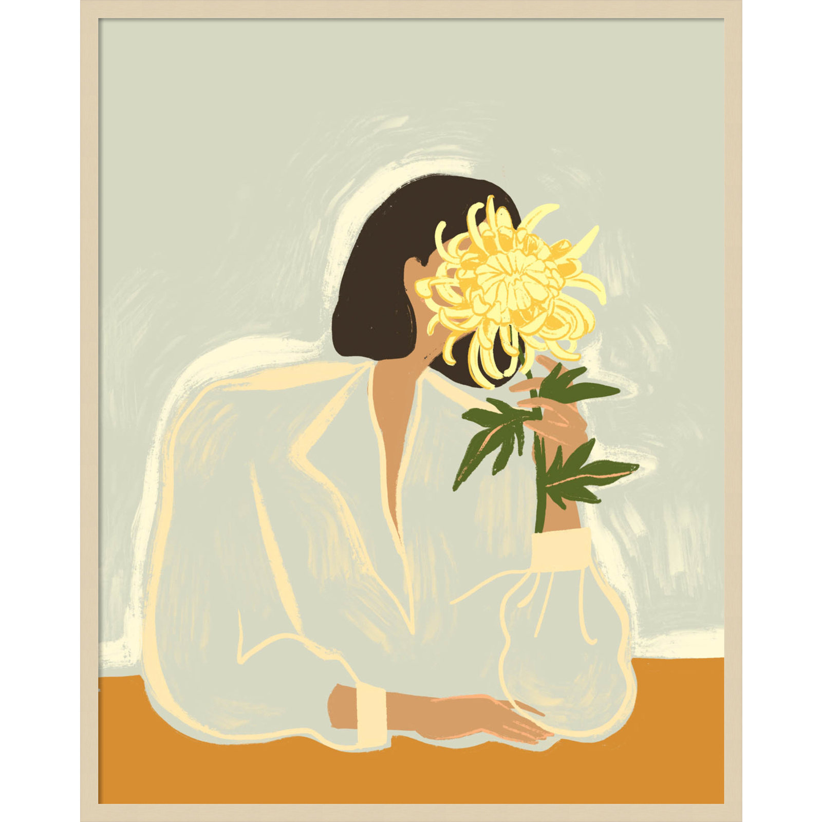 Parkston "Lady with Chrysanthemum" Print, Brown, 41" H x 33" W