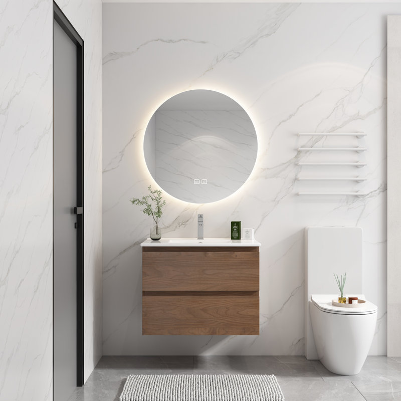 Meuble-lavabo de salle de bain avec lavabo en céramique et 2 tiroirs à fermeture silencieuse 24 24 po. Tiroirs souples, campagne Refresh. Style moderne, contreplaqué