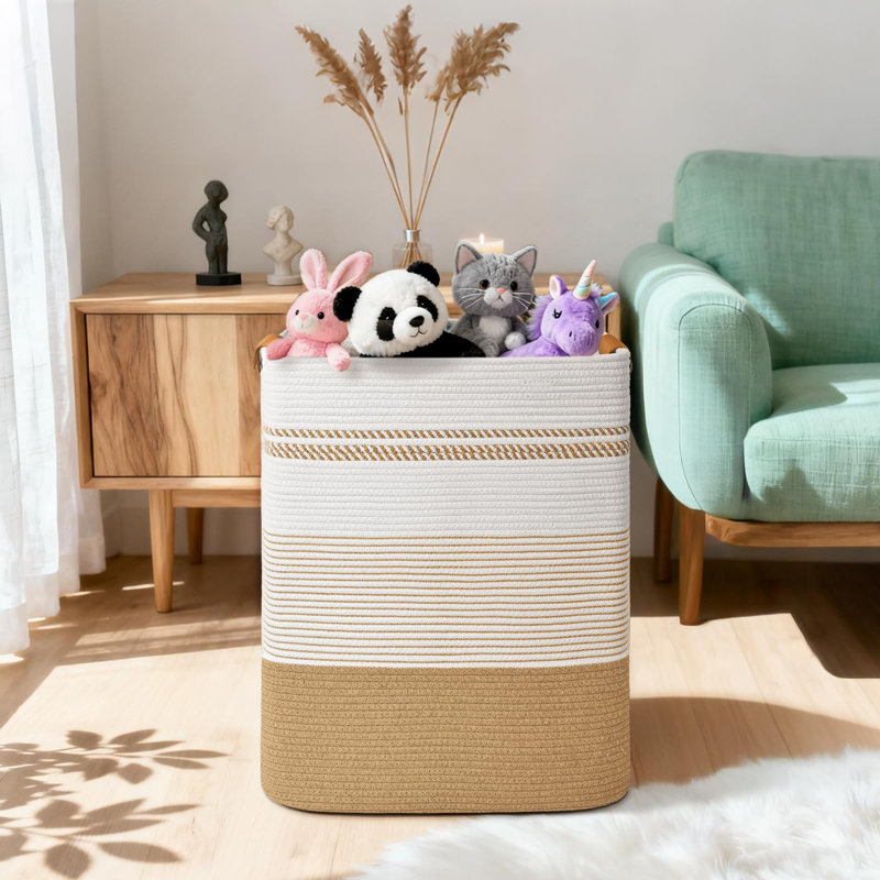 Laundry Hamper, 85L Tall Laundry Basket With Leather Handles, Rectangle Large Clothes Hamper