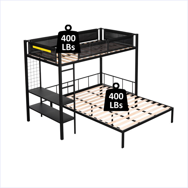 Metal Twin Over Full Bunk With Shelves & Grid Panel