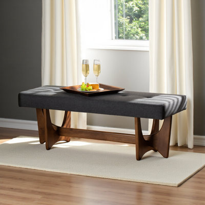 Banc Sky avec revêtement en tissu gris foncé et finition noyer, H 17,79 po x l 48,64 po x P 18,02 po