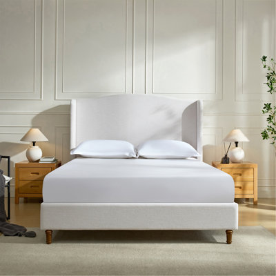 Très grand lit tapissier à oreilles Hannah / très grande tête de lit tapissier de 54 po Hannah / Toile texturée de qualité supérieure d'aspect chenille ivoire / motifs minimalistes / aucun sommier nécessaire / assemblage facile / très grand lit