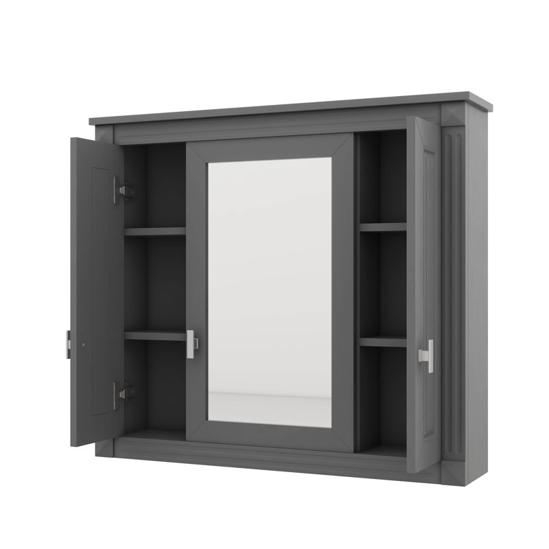 Armoire de salle de bain murale avec miroir, armoire à pharmacie avec 4 tablettes personnalisables, rangement au-dessus de la toilette