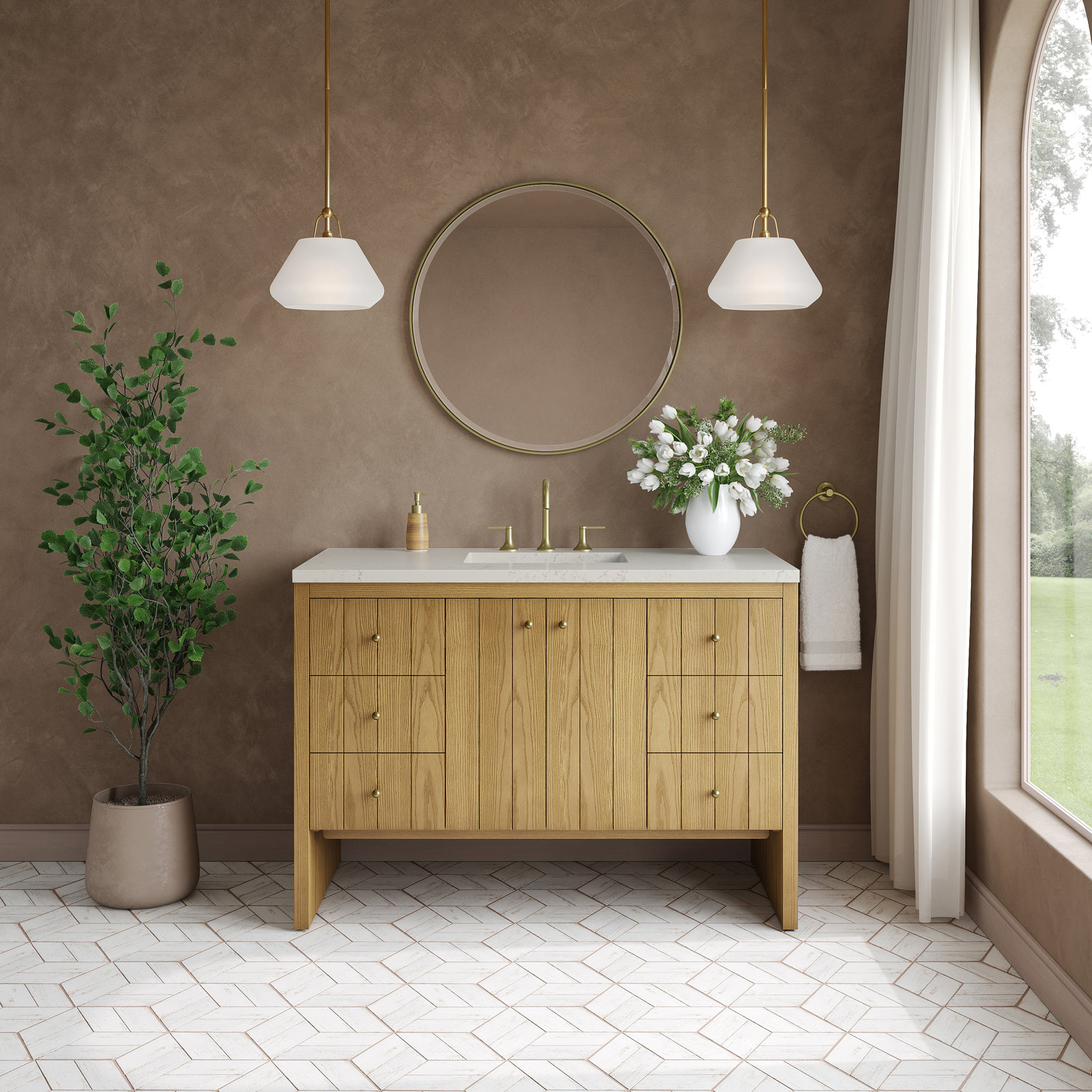Hudson 48'' Single Bathroom Vanity, 8" Widespread, Siberian, Light Natural Oak