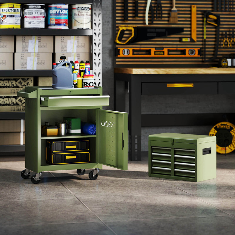 Armoire à outils 2 en 1 avec tiroirs coulissants, Vert