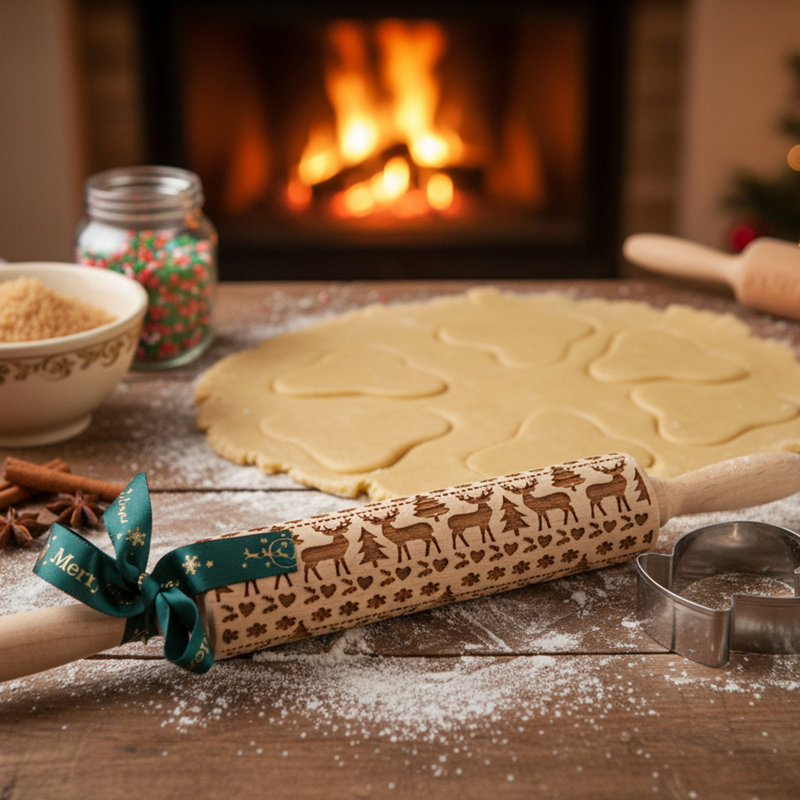 Ensemble de cuisson pour mitaines de Noël et rouleau à pâtisserie 2 pièces