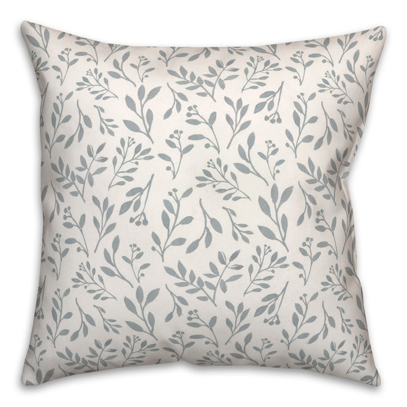 Blue and White Floral Reversible Square Throw Pillow