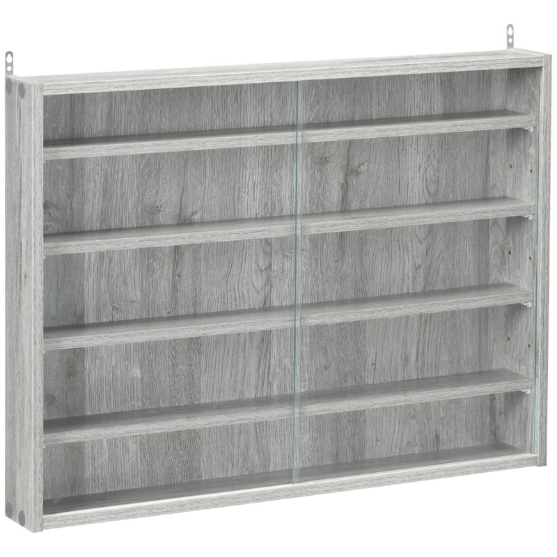 Gray Wood 5-Tier Wall-Mounted Display Cabinet with Glass Doors