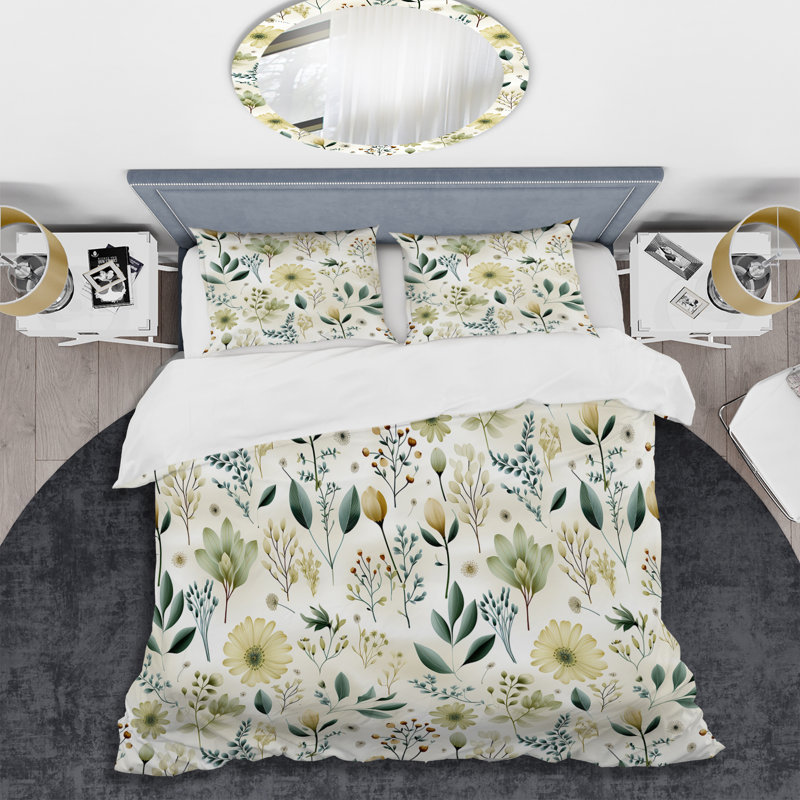 Botanical Harmony I - Plants Duvet Cover Set - Microfiber Polyester, Queen Duvet Cover + 2 Standard Shams