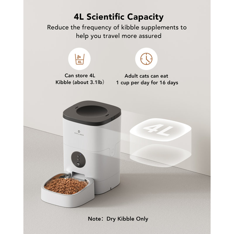 WiFi Automatic Pet Feeder with Stainless Steel Bowl, 4L