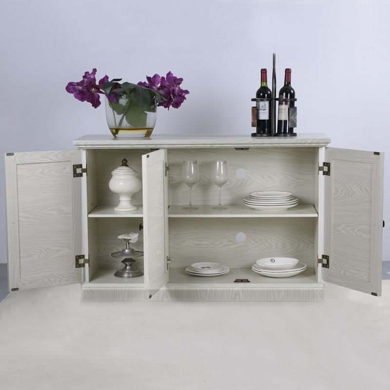 Armoire de rangement de 45 po de largeur avec 3 portes en miroir en acrylique, buffet avec tablettes réglables pour le salon, la salle à manger, la cuisine, les stratifiés décoratifs et un buffet en MDF avec porte magnétique
