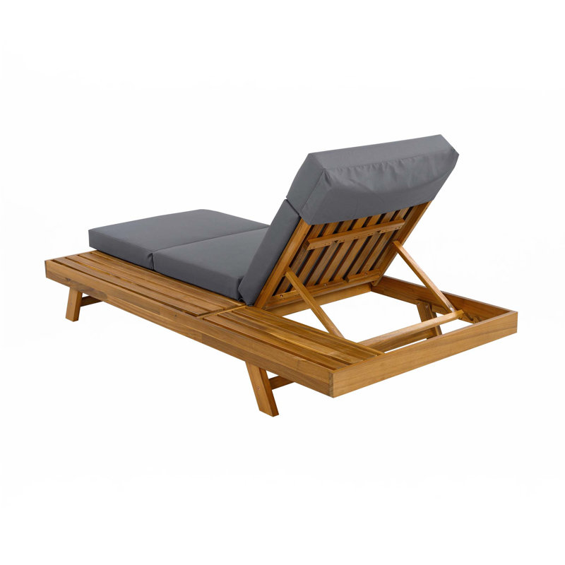 Lounge Chaise  With Headrest, Acacia Wood(Set Of 1), Dark Gray