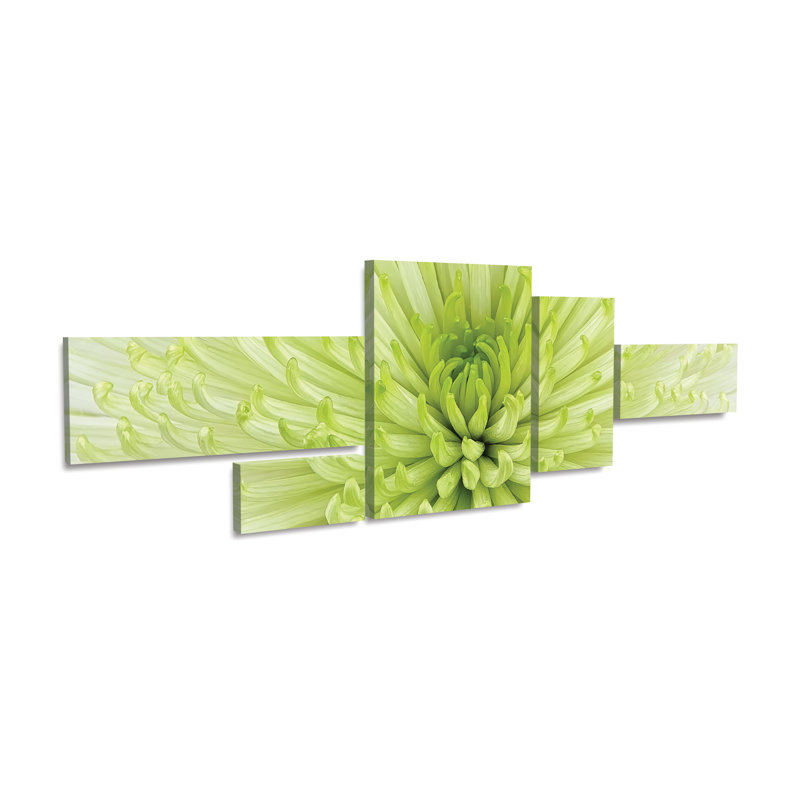 Ensemble de 5 panneaux muraux - Cora Niele «Lime Light Spider Mum», art mural sur toile pour le salon, la chambre à coucher ou le bureau 