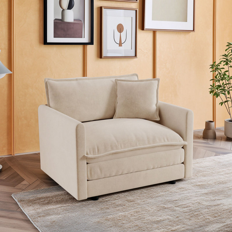 Fauteuil rembourré à une place avec coussin décoratif, Café clair