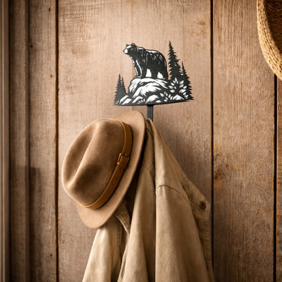 Metal Bear Wall Hook Rustic Cabin Decor Black Finish