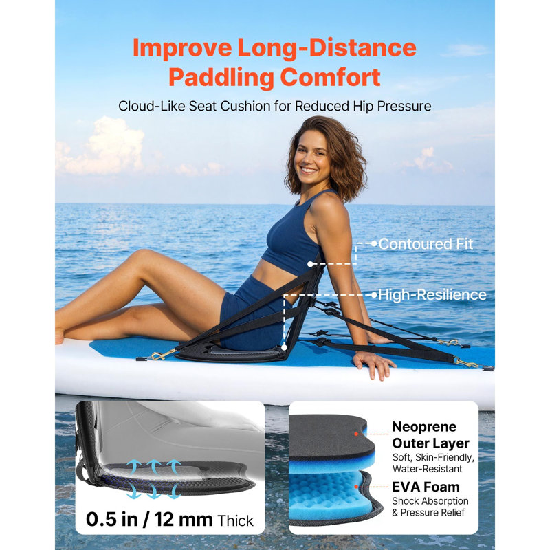 Siège de kayak, ensemble de 2, épaisseur 1,27 cm, siège universel pour paddle avec dossier, coussin rembourré souple de type sit-on-top, sac de rangement et sangles réglables pour SUP, canot, bateau de pêche et kayak gonflable.