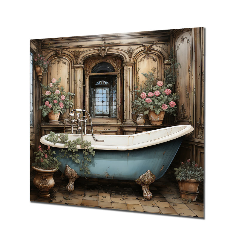 «Elegant Floral Bathroom Harmony» - art mural en métal pour ours en peluche, H 36 po x l 36 po
